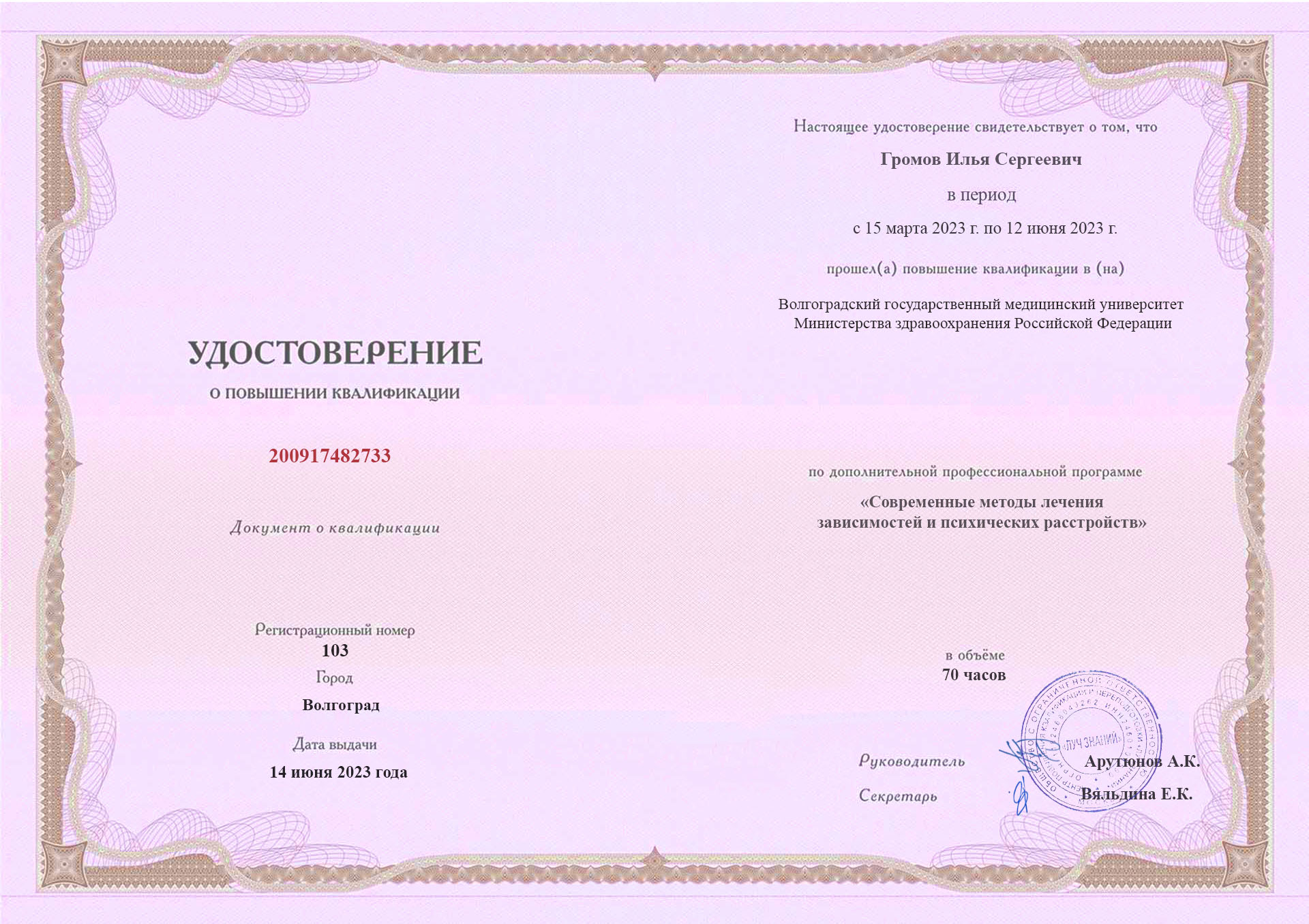 документы об образовании Илья Сергеевич Громов